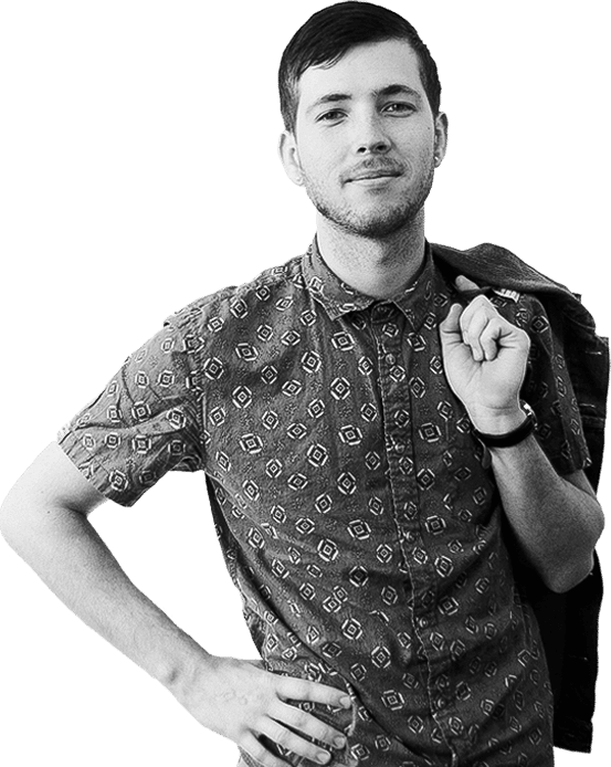 Black and white image of Cooper Dalrymple, Coding Ogre at CleverOgre in Pensacola, Florida