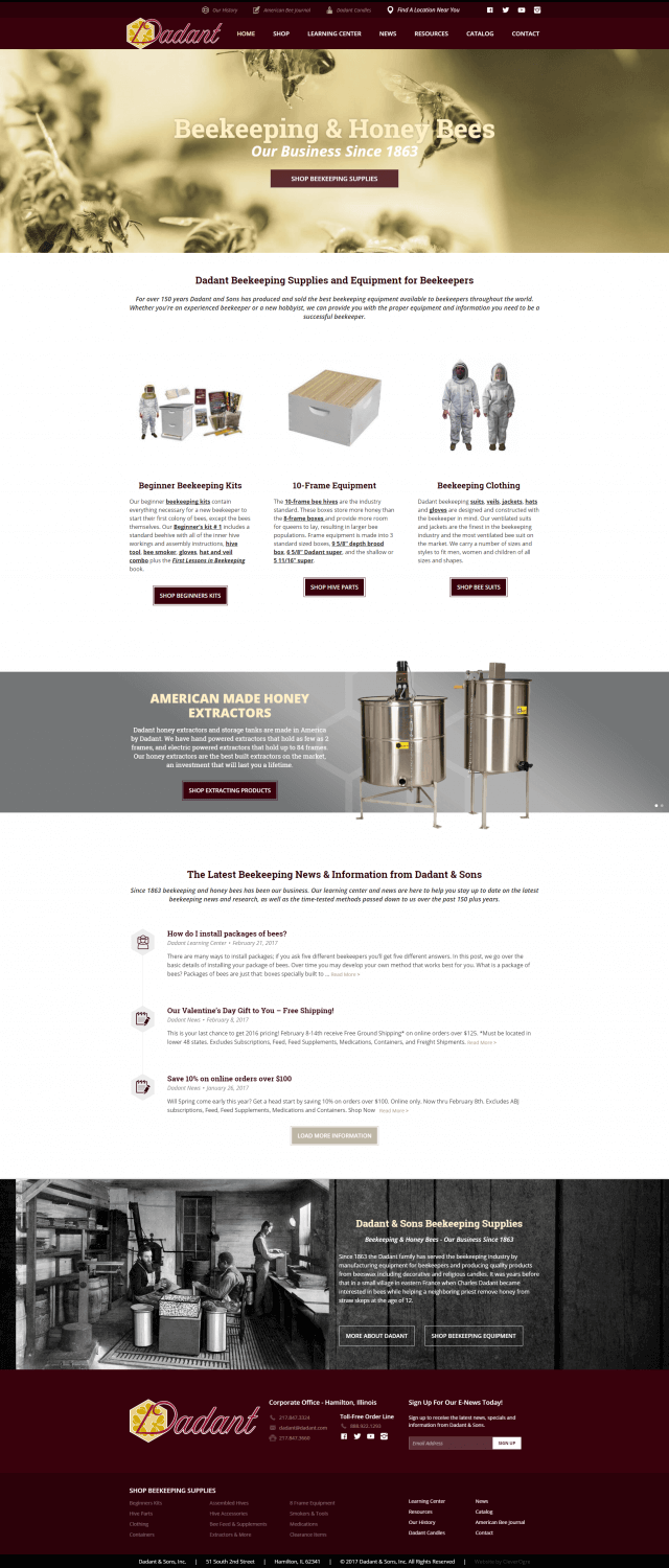Mockup of Dadant & Sons website homepage by CleverOgre on desktop computer
