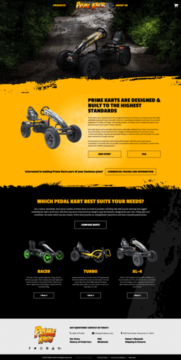 Mockup of Prime Karts website homepage by CleverOgre on desktop computer