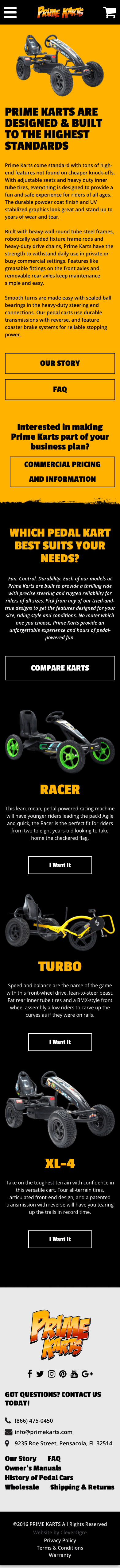 Mockup of Prime Karts website homepage by CleverOgre on mobile device