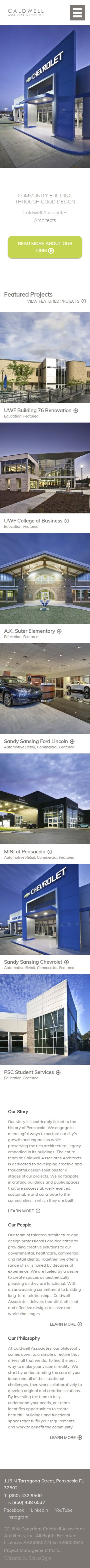 Mockup of Caldwell Associates Architects website by CleverOgre on mobile device