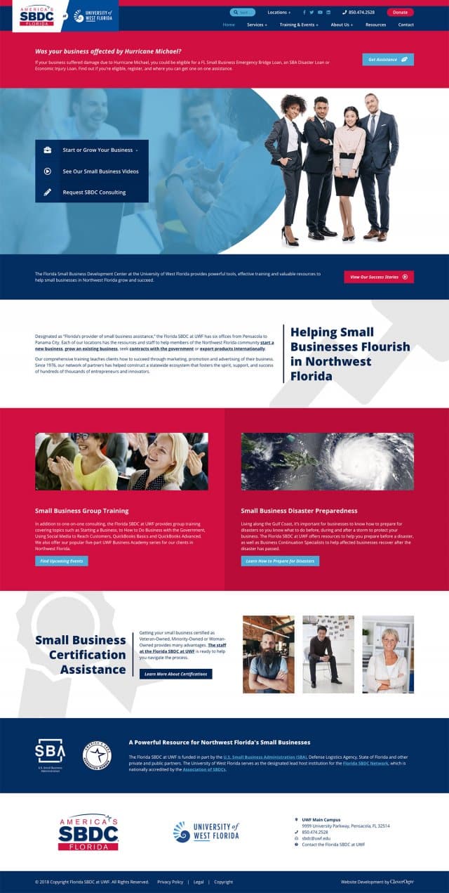 Pensacola website design by CleverOgre for SBDC of Florida at UWF