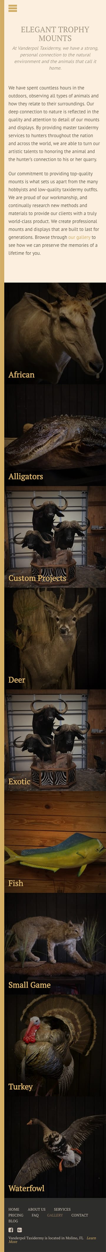 Taxidermy Website for Vanderpol Taxidermy by Pensacola Website Design team CleverOgre