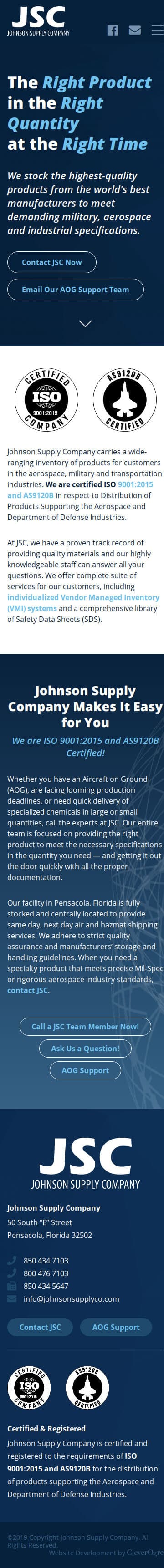 Mobile device mockup of Johnson Supply Company website